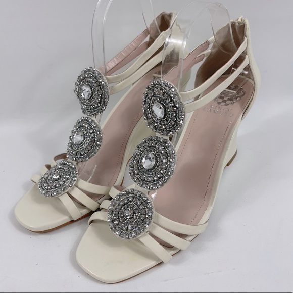 Vince Camuto Shoes - Vince Camuto Bayle Wedge Sandals Cloud w/ Mars Napa Leather Size 10 Embellished
